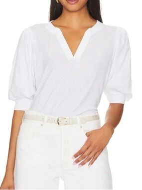 NWOT Nation Lou Peasant Puff Balloon Sleeve VNeck Top Optic White XS Pima Cotton